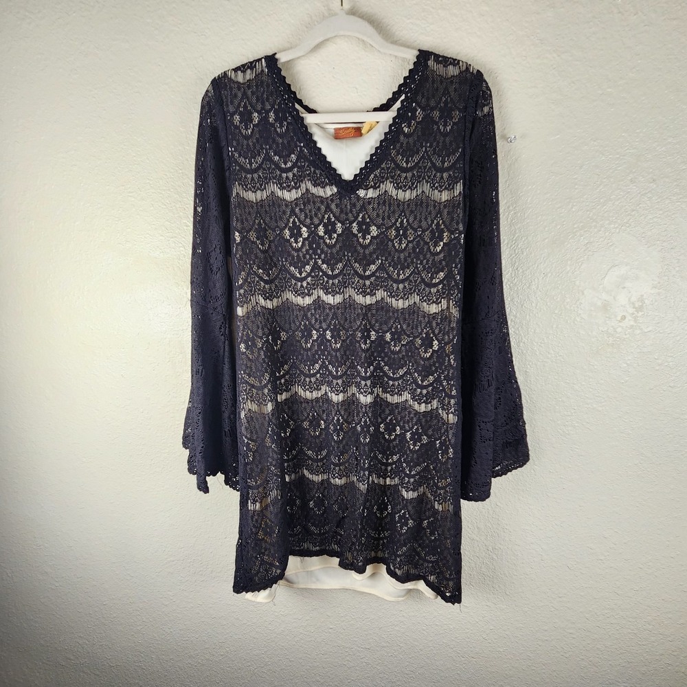 Scully Dress Size Extra Large Black Lace Western Peasent Flare Bell Sleeves
